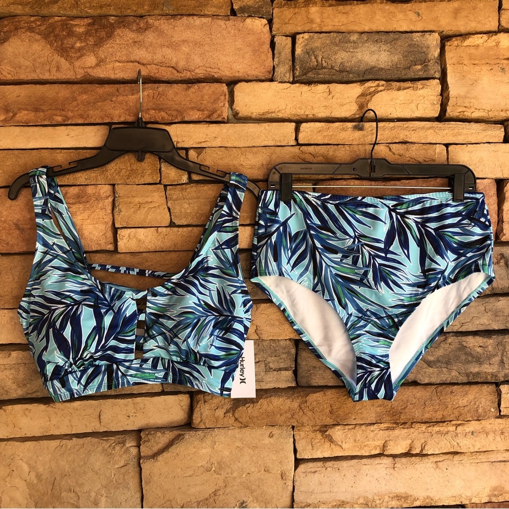 Hurley blue tropical print bikini swimsuit NWT Women 1X